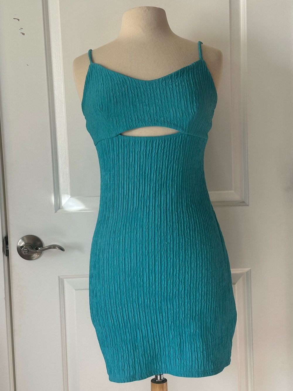 Teal Textured Cutout Mini Dress